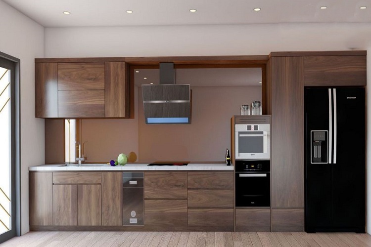 Mẫu tủ bếp gỗ Walnut (óc chó) đẹp 2021 cho nhà chung cư