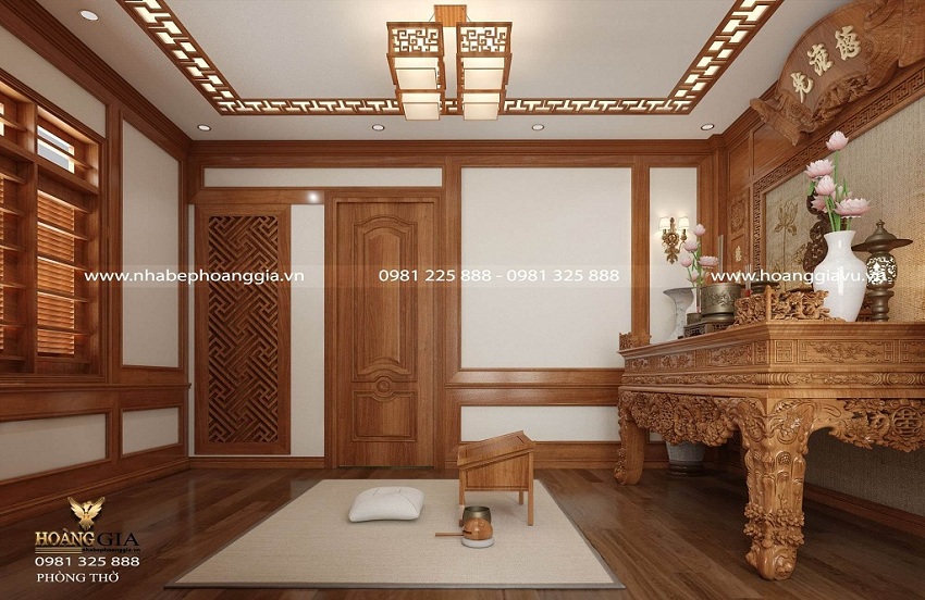 Mẫu thiết kế phòng thờ gỗ tự nhiên – Khách hàng chị Huệ Linh