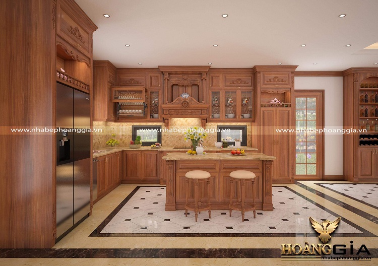 Mẫu thiết kế nội thất phòng khách bếp nhà biệt thự