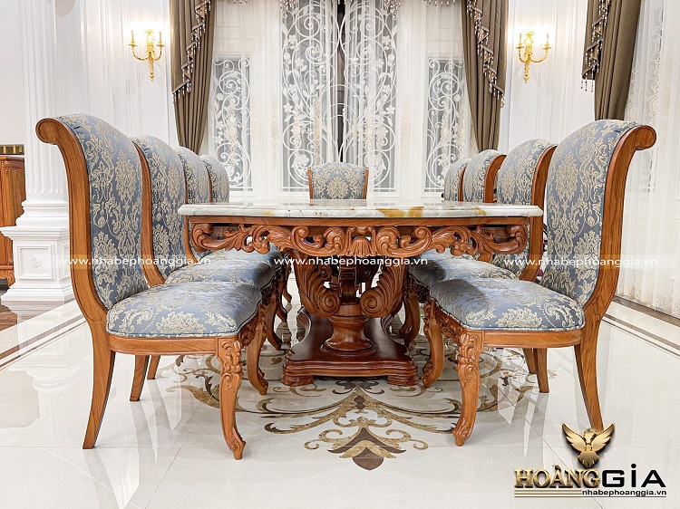 Bộ bàn ăn tân cổ điển 10 ghế đẹp mắt và thoải mái