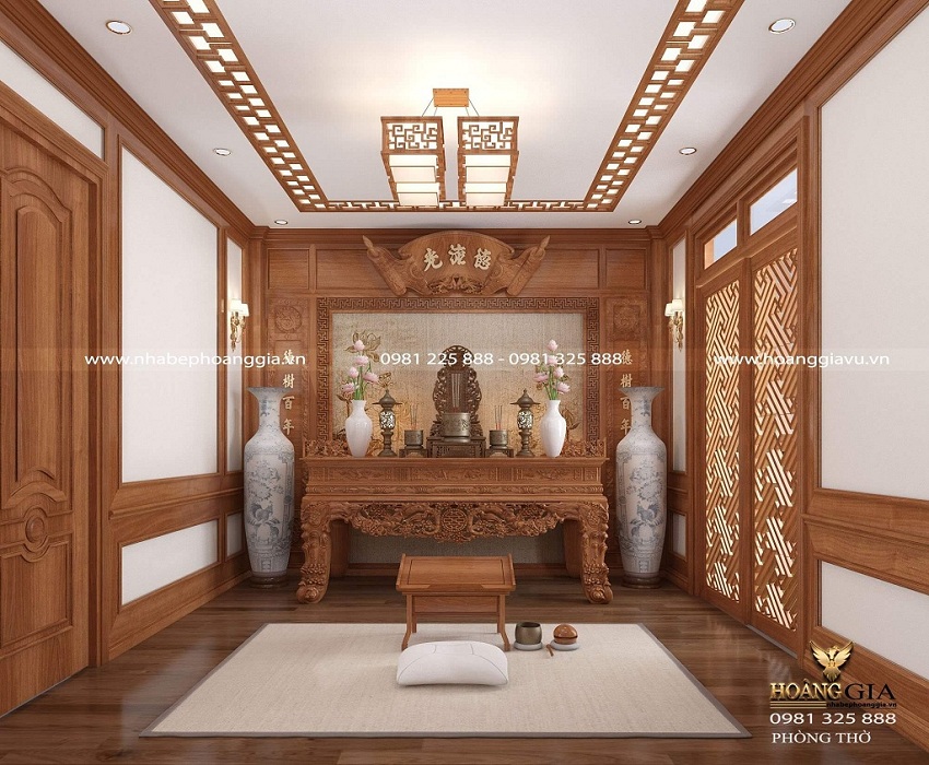 Mẫu thiết kế phòng thờ gỗ tự nhiên – Khách hàng chị Huệ Linh (Hà Nam)